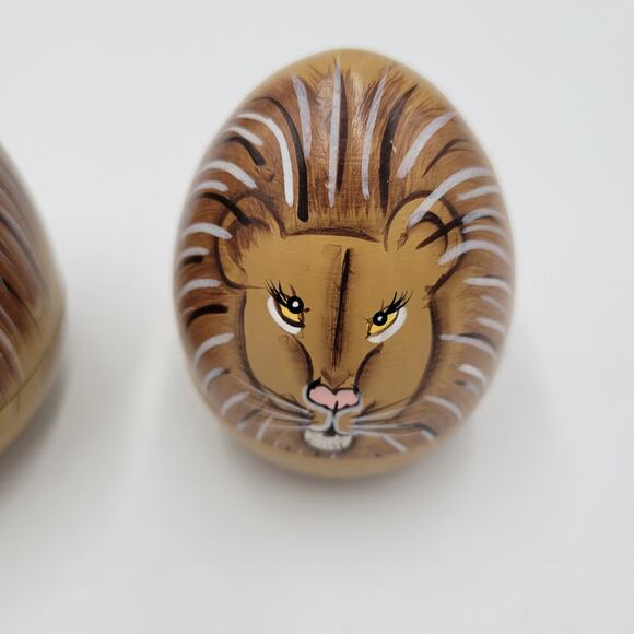 Lion Folk Art Russian Matryoshka Nesting Dolls 4 x 2 Brown Wood Figures Handmade - Picture 5 of 6